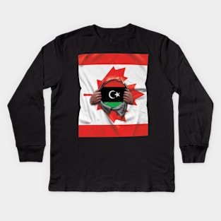 Libya Flag Canadian Flag Ripped - Gift for Libyan From Libya Kids Long Sleeve T-Shirt